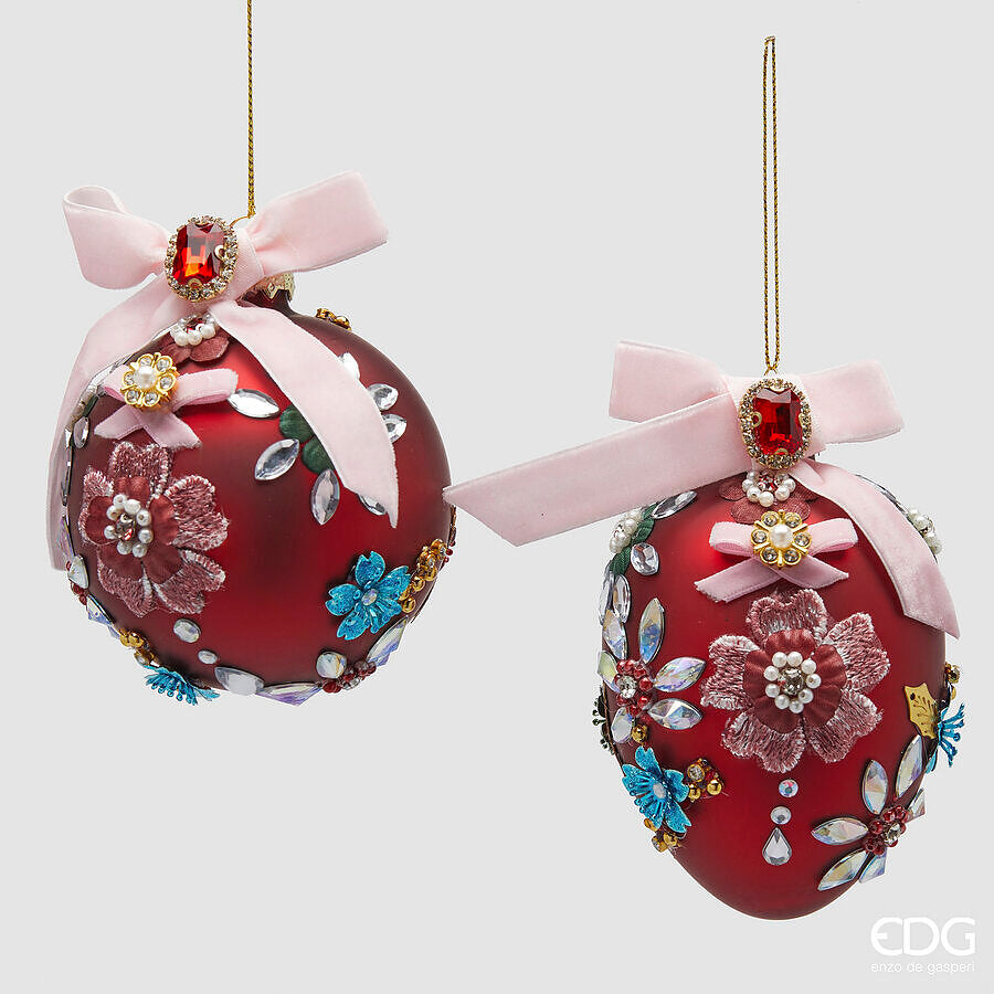 EDG Enzo De Gasperi Christbaumschmuck Kugel Ei Boheme H13 Ø8 cm Bordeaux 2 sortiert – Dekoration für Weihnachtsbaum 1 Stk.