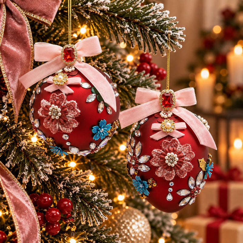 EDG Enzo De Gasperi Christbaumschmuck Kugel Ei Boheme H13 Ø8 cm Bordeaux 2 sortiert – Dekoration für Weihnachtsbaum 1 Stk.