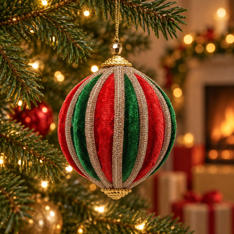 EDG Enzo De Gasperi Pallina di Natale in Velluto a Spicchi Ø10 cm Verde Rosso – Addobbo per Albero di Natale