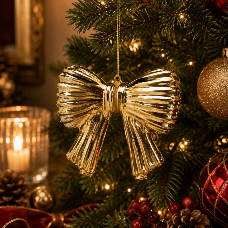 EDG Enzo De Gasperi Weihnachtsschleife zum Aufhängen H11x13 cm Gold – Baumschmuck für den Weihnachtsbaum