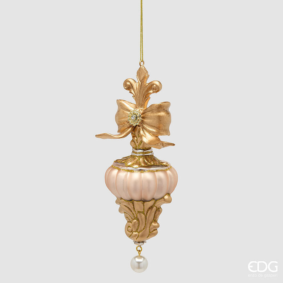 EDG Enzo De Gasperi Trottola di Natale con Fiocco H20,5 Ø7 cm Oro – Addobbo per Albero di Natale