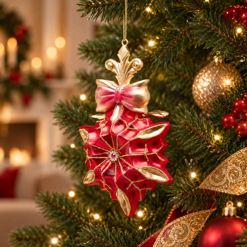 EDG Enzo De Gasperi Weihnachtsbaumanhänger Weihnachtsstern H17,5 Ø12 cm Rot Gold – Christbaum-Dekoration