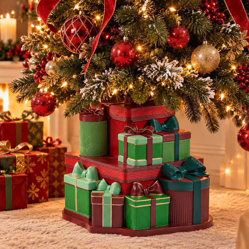 EDG Enzo De Gasperi Base Pino con Regali Green Red 54x54xH50 cm – Decorazione di Natale