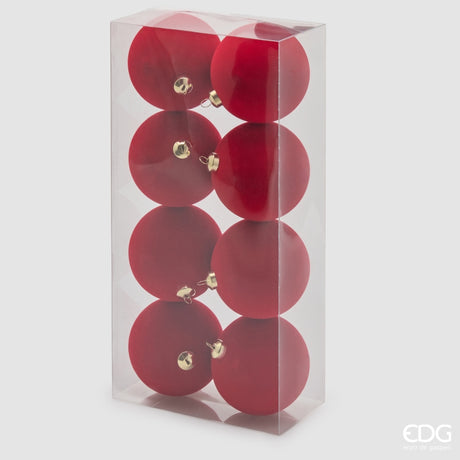 EDG Enzo De Gasperi Weihnachtskugeln aus Samt Rot Ø8 cm – Set mit 8 Stk.