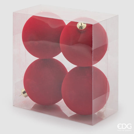 EDG Enzo De Gasperi Weihnachtskugeln in rotem Samt Ø12 cm – Set 4 Stk.