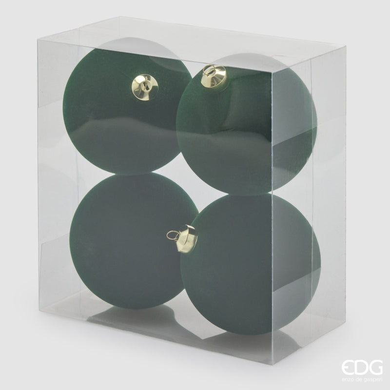 EDG Enzo De Gasperi Weihnachtskugeln aus Samt Dunkelgrün Ø12 cm – Set 4 Stk.