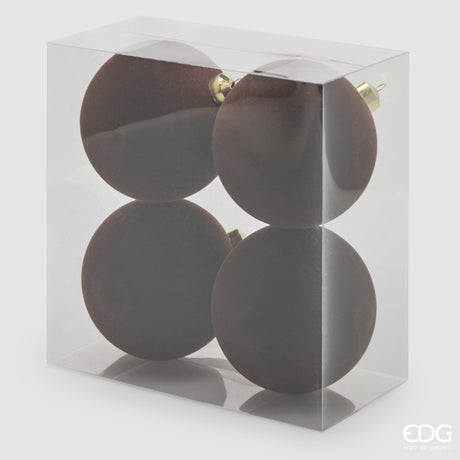 EDG Enzo De Gasperi Weihnachtskugeln aus Samt Dunkelbraun Ø12 cm – Set 4 Stk.