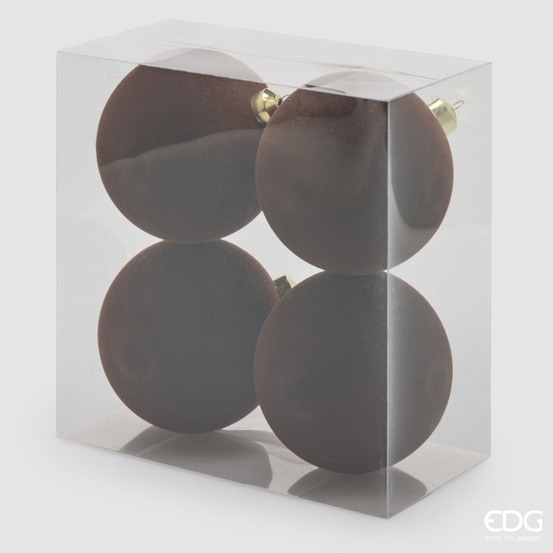 EDG Enzo De Gasperi Weihnachtskugeln aus Samt Dunkelbraun Ø12 cm – Set 4 Stk.