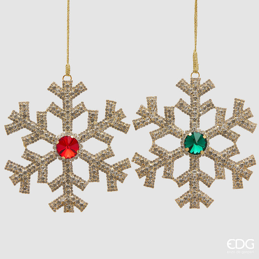 EDG Enzo De Gasperi Addobbo Fiocco di Neve Green Red Ø10 cm – 1 Pezzo Assortito Decorazione Albero di Natale