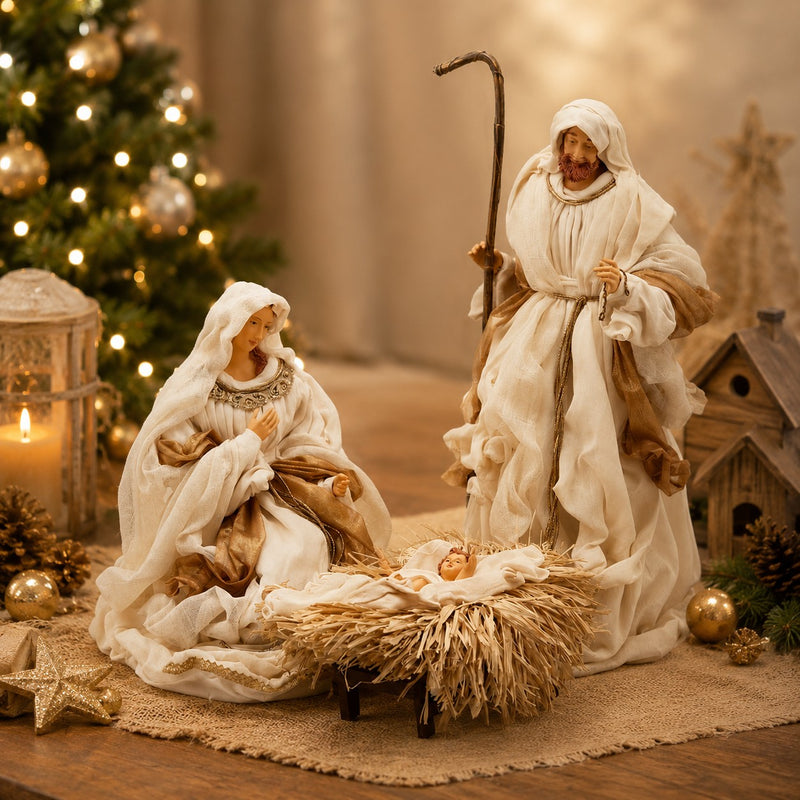 EDG Enzo De Gasperi Krippe Weihnachten King H 70 cm 3 Figuren Weiß Elfenbein