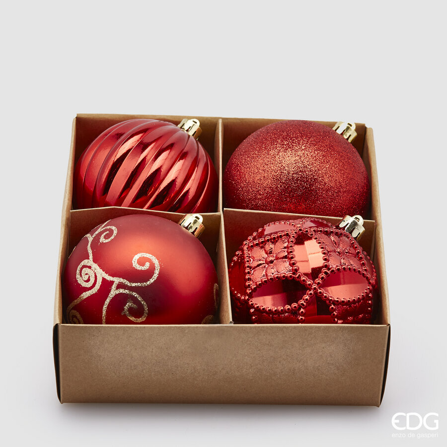 EDG Enzo De Gasperi Weihnachtskugel Poly Mix D 10 Cm Pack 4 Stück Rot
