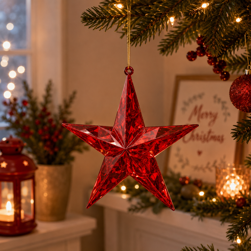 EDG Enzo De Gasperi Weihnachtsdeko Diamantstern zum Aufhängen D 13,5 cm L 3,5 cm Rot