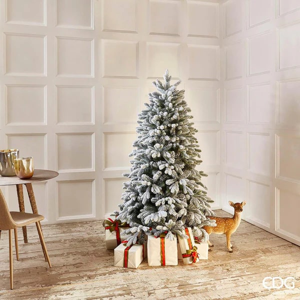 EDG Enzo De Gasperi Albero di Natale Pino Merano Innevato H 180 Cm D 117 Cm con 550 Led  Bianco Verde