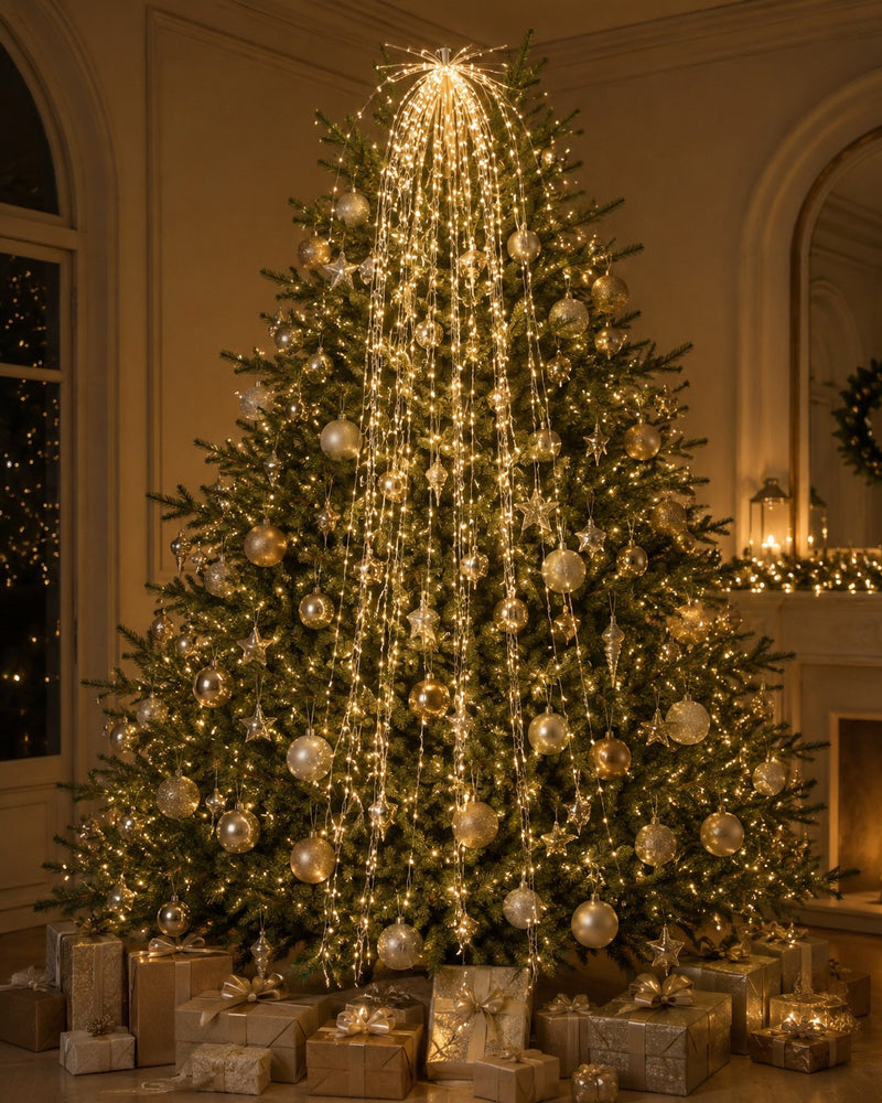EDG Enzo De Gasperi Weihnachtskaskade mit LED 56 Fäden 2.016 Lichter L 290 cm Kabel 10 m Elfenbein