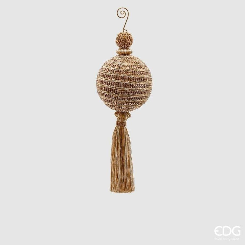 EDG Enzo De Gasperi Weihnachtskugel aus Stoff mit Diamanten und Quaste H27 cm Gold – Christbaumschmuck