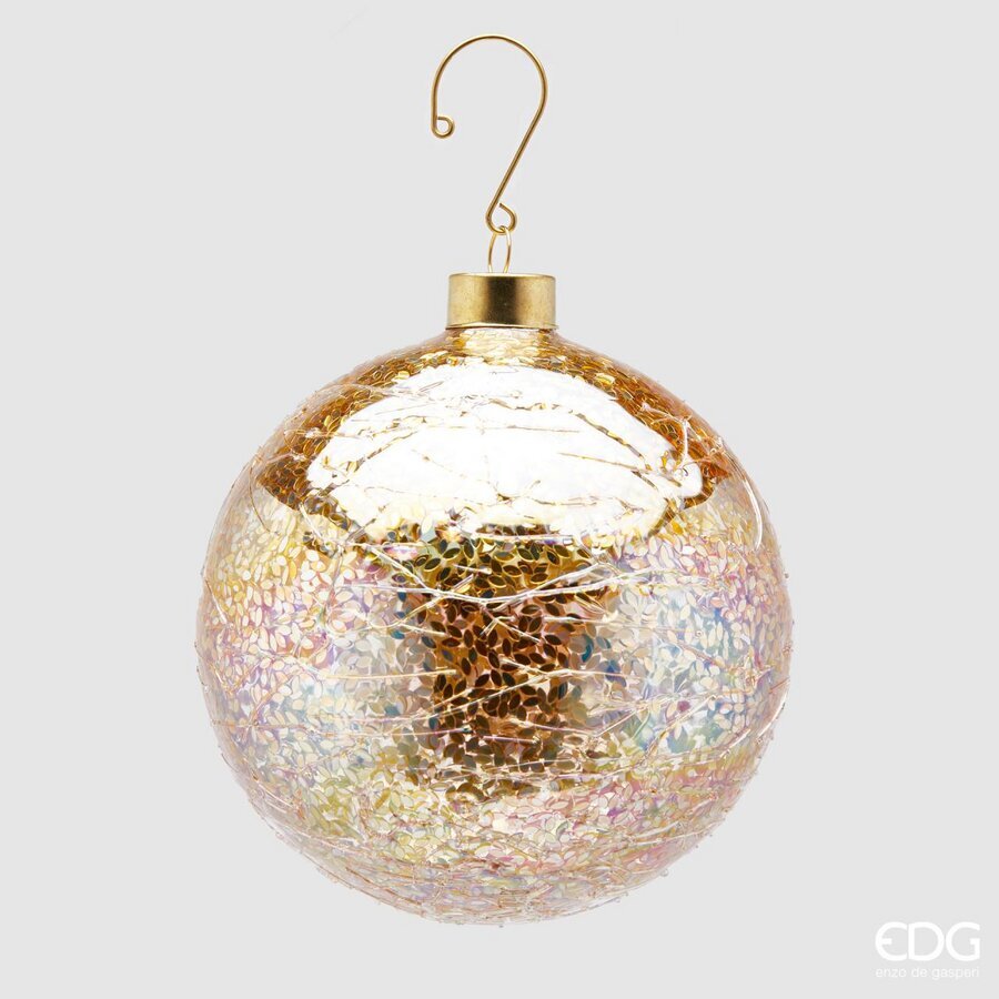 EDG Enzo De Gasperi Palla di Natale in Vetro Microfoglie Ø12 cm Oro – Addobbo per Albero di Natale