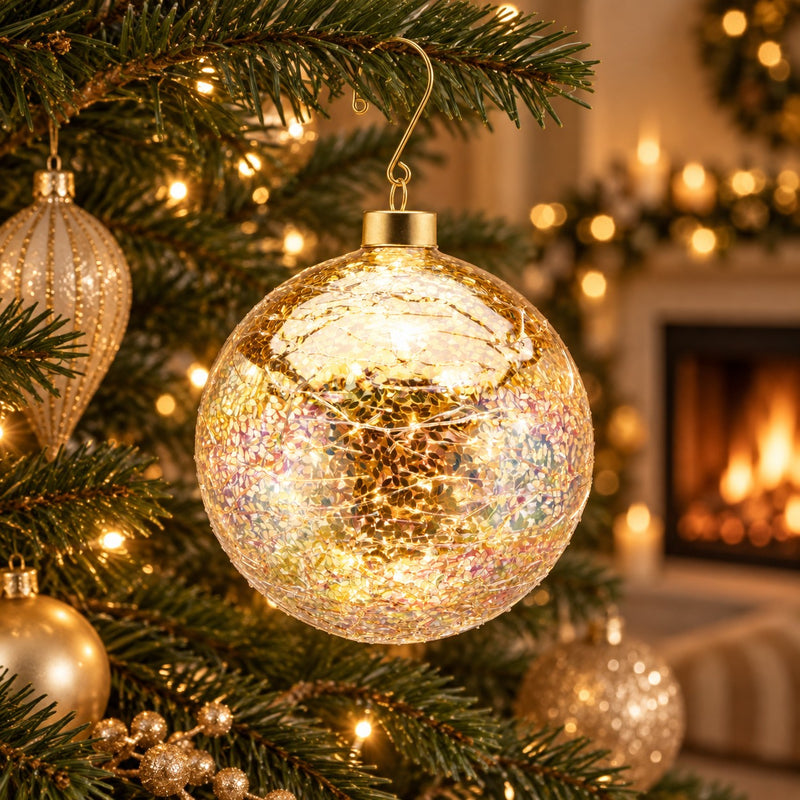 EDG Enzo De Gasperi Palla di Natale in Vetro Microfoglie Ø12 cm Oro – Addobbo per Albero di Natale