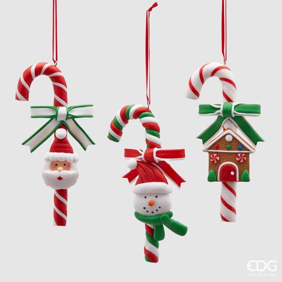 EDG Enzo De Gasperi Decorazione Natale Candy Cane Ass. 1 Pz Verde e Rosso H14 cm – Addobbo Natalizio