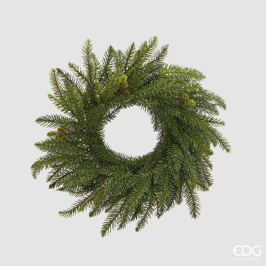 EDG Enzo De Gasperi Corona di Pino con Pigne Green Ø56 cm – Decorazione Artificiale di Natale