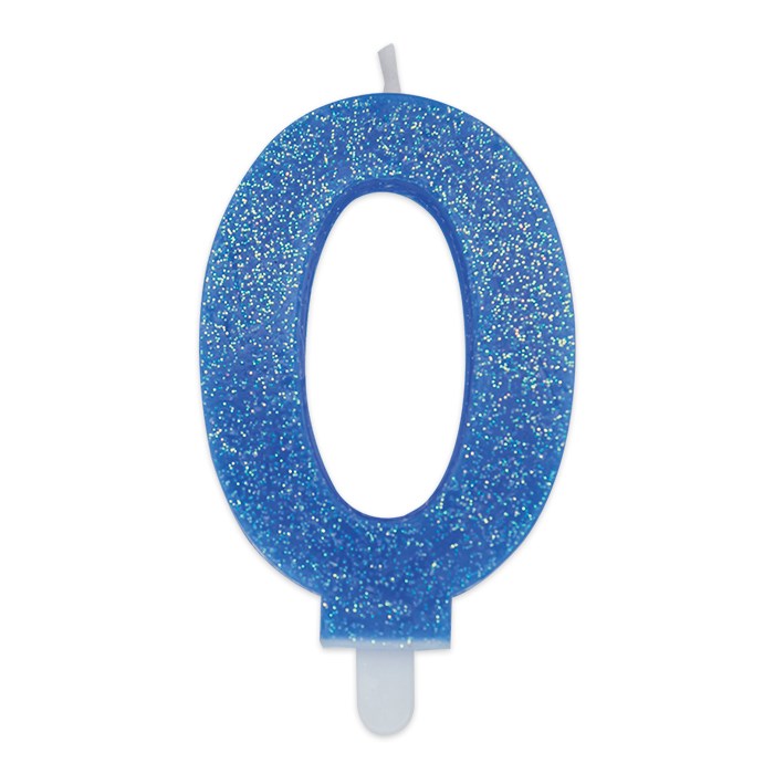 Big Party Kerze Nummer 0 Wachs Sweety Himmelblau Glitter