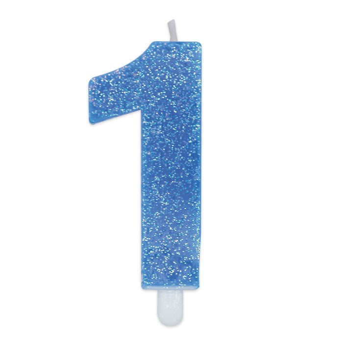 Big Party Kerze Nummer 1 Wachs Sweety Himmelblau Glitter