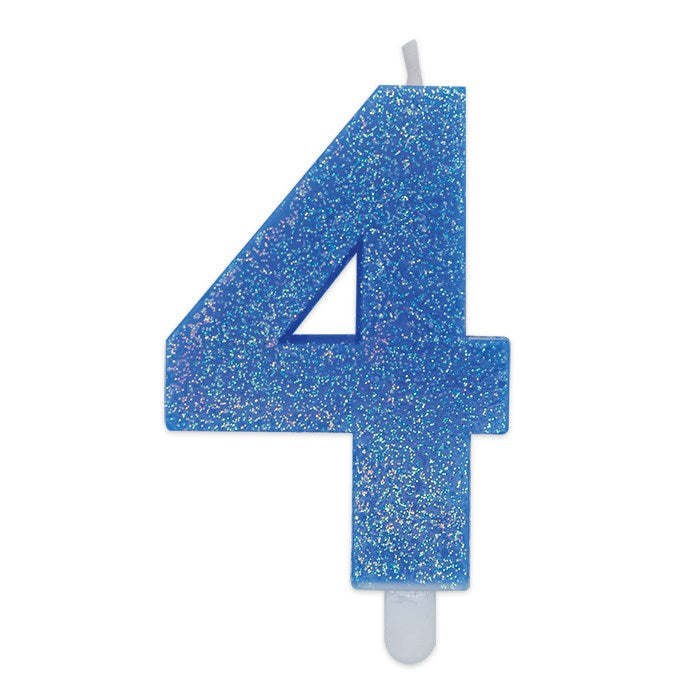 Big Party Candelina Numero 4 Cera Sweety Celeste Glitter