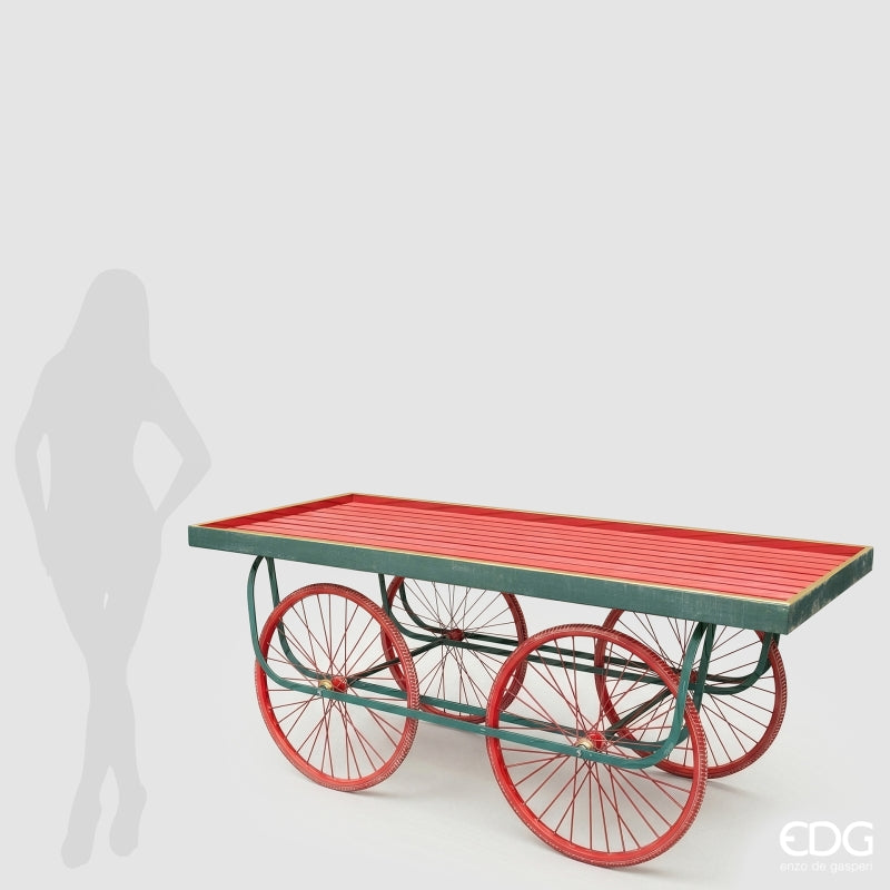 EDG Enzo De Gasperi Carrello Rettangolare di Natale in Legno Green Red 180x71,5xH72 cm – Smontabile