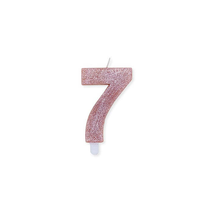 Big Party Zahlenkerze Nummer 7 Wachs Sweety Rose Gold Glitter