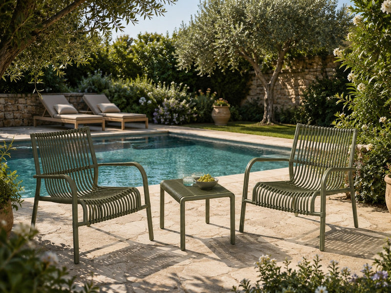 L'Arcolaio Gartensatz Ponza Grün: 2 Sessel und Beistelltisch UV-stabilisiert