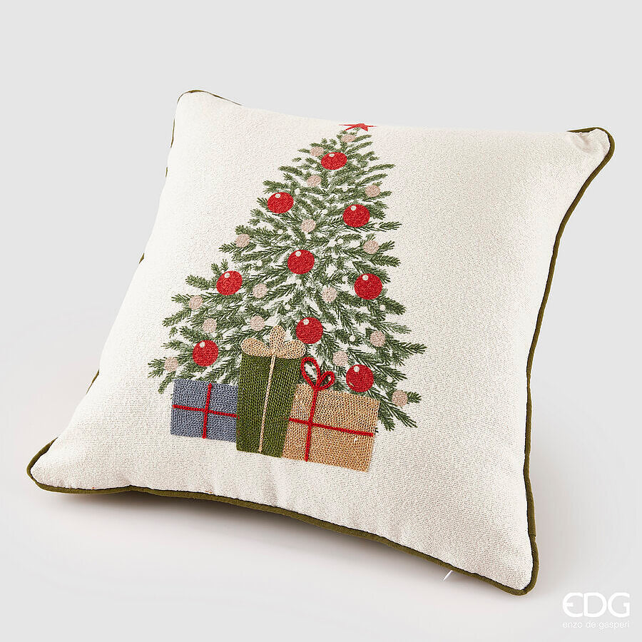 EDG Enzo De Gasperi Cuscino Natalizio Albero Quadrato 45x45 cm Bianco – Cuscino Decorativo di Natale