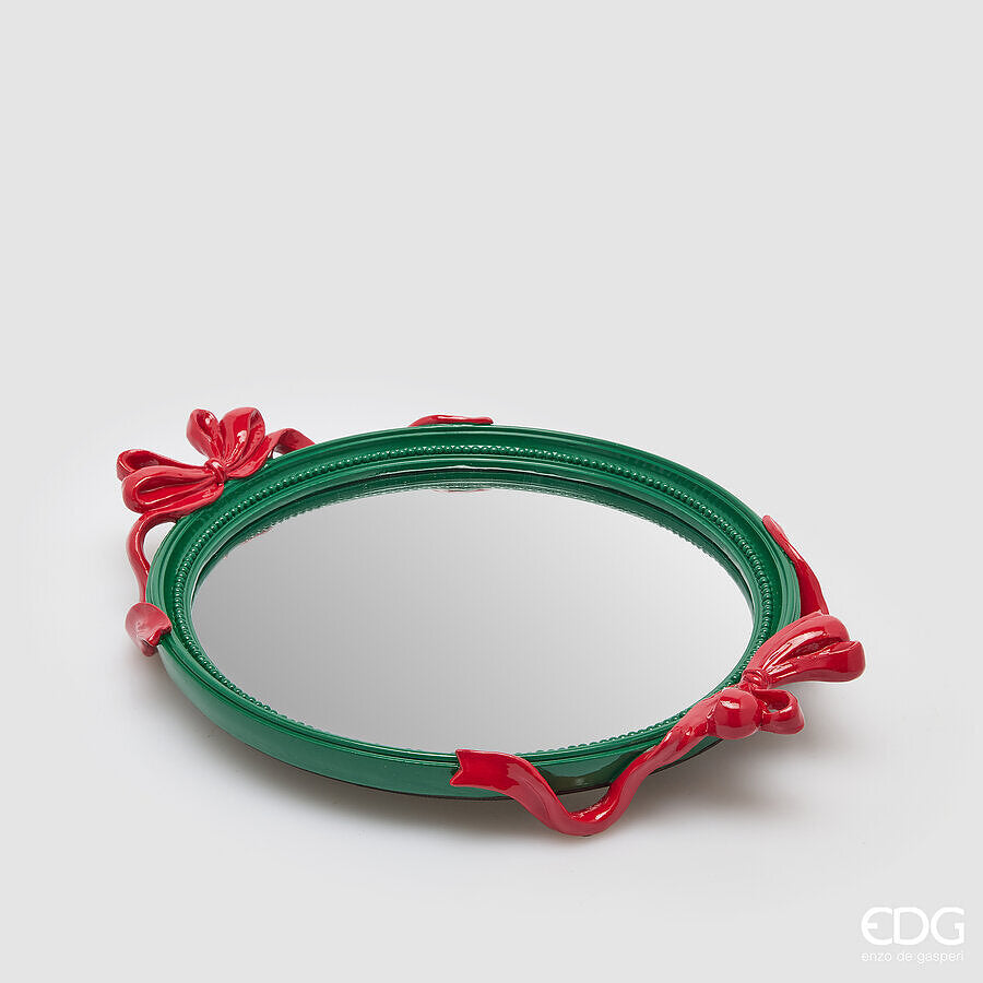 EDG Enzo De Gasperi Vassoio Decorativo Ovale con Fiocchi Verde Rosso – Decorazione Natalizia