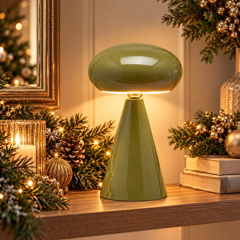 EDG Enzo De Gasperi Lampada da Tavolo Fungo Glossy Olive H40 Ø26 cm IP20 – Uso Interno