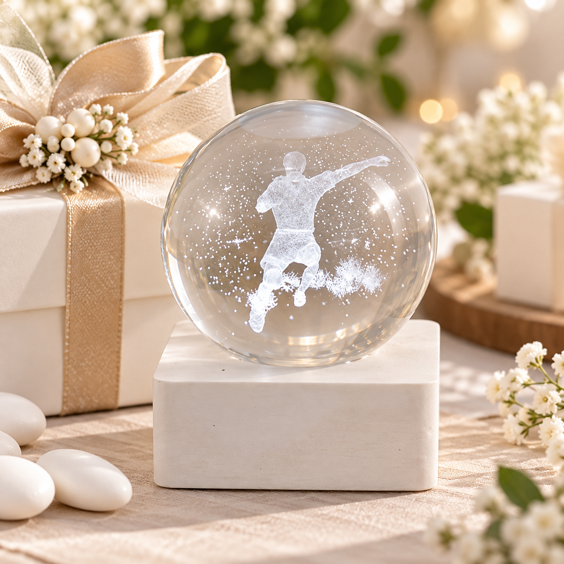 L'Arcolaio Lampada Decorativa Calciatore con Base Quadrata Bianca 6x6x8 cm – Elegante Idea Regalo e Decorazione per Casa