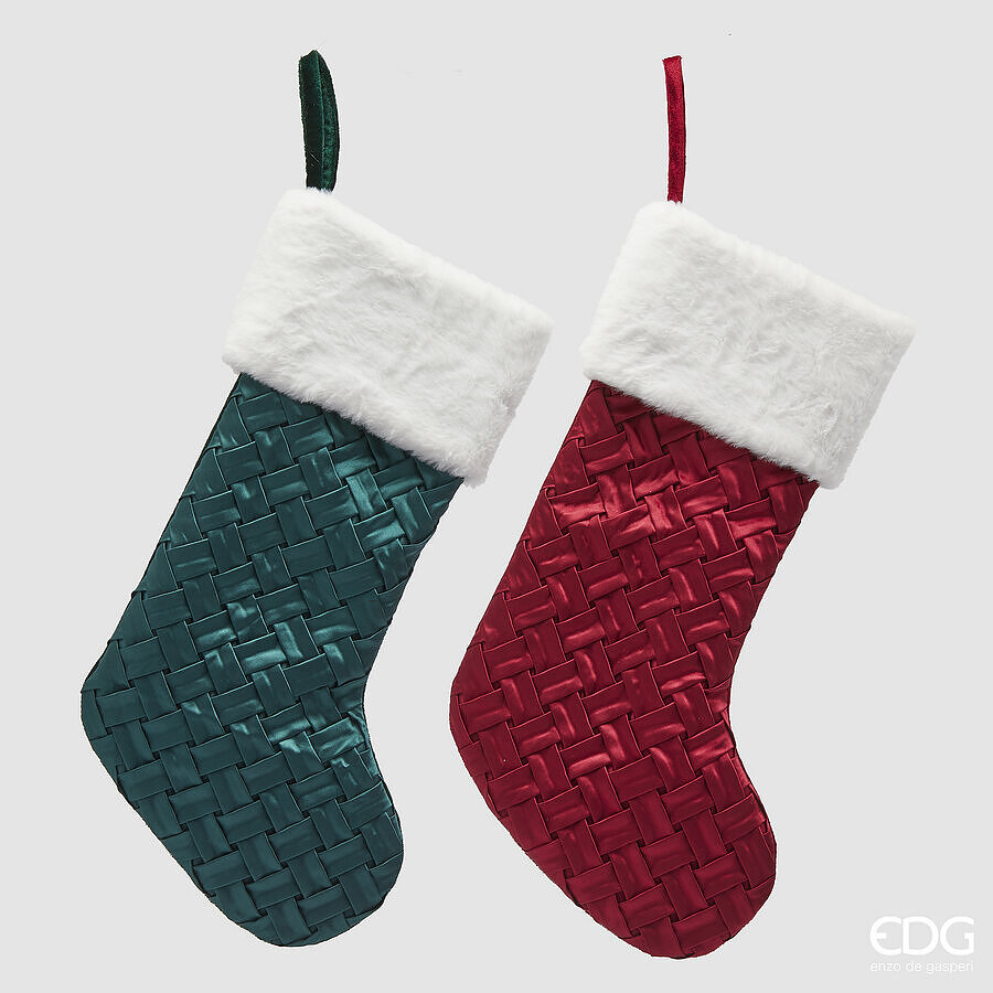 EDG Enzo De Gasperi Calza Natale Intreccio H 56 Cm Green Red 1 Pz
