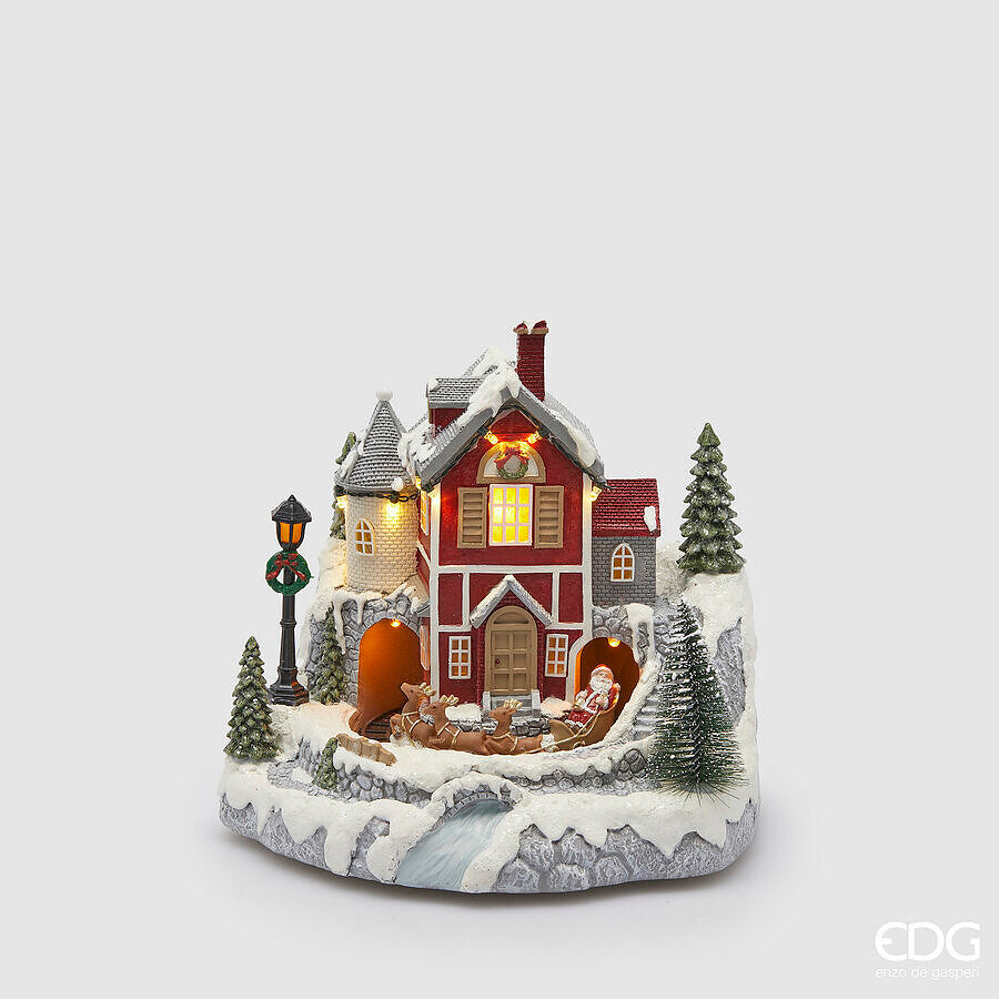 EDG Enzo De Gasperi Diorama Casetta Natale H 22,5 Cm L 22,5 Cm L 23 Cm Mov. + Led Multicolor