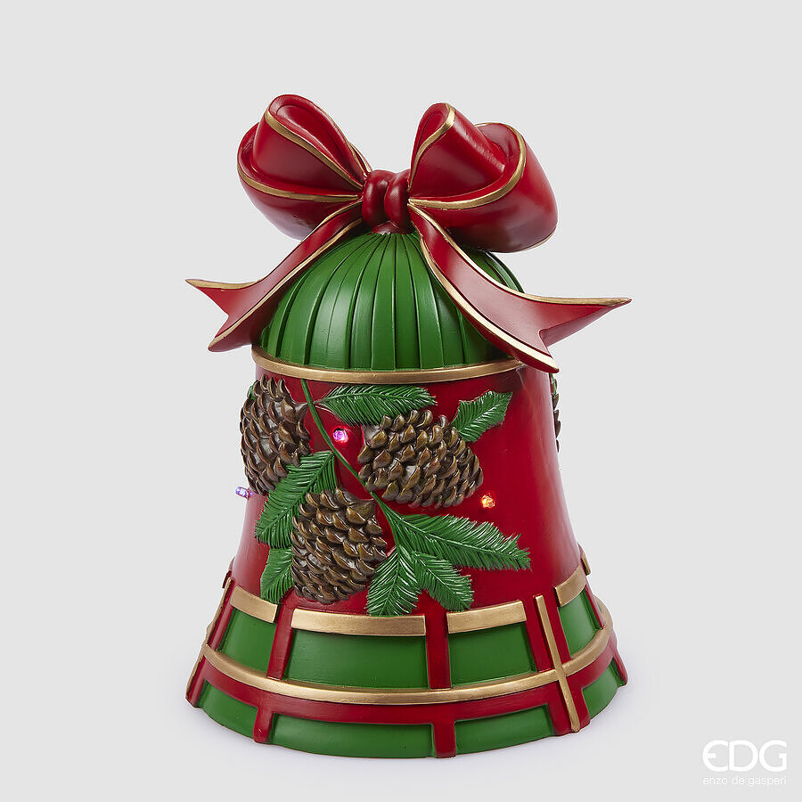 EDG Enzo De Gasperi Decoro Natale Campana MiniLed H 33 Cm D 25 Cm  Verde Rosso