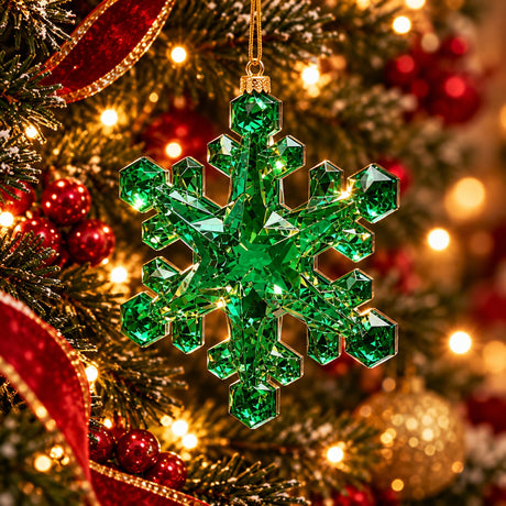 EDG Enzo De Gasperi Schneeflocke Deko mit Diamanten Grün H23,5 cm zum Aufhängen – Weihnachtsschmuck
