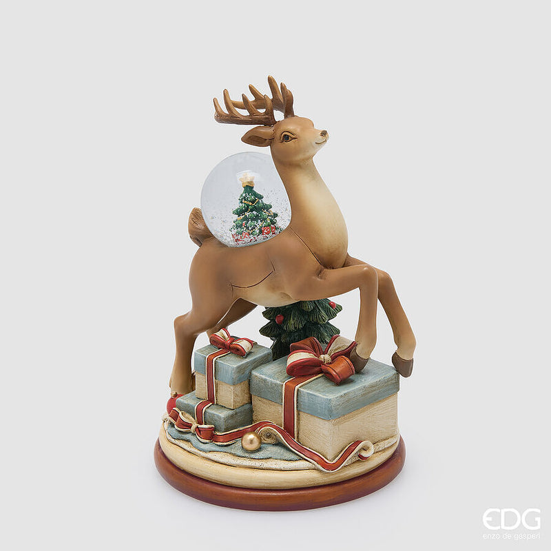 EDG Enzo De Gasperi Weihnachtliche Wasserkugel Geschenke mit Rentier H18,5 Ø12 cm Haselnussbraun – Weihnachtsdekoration