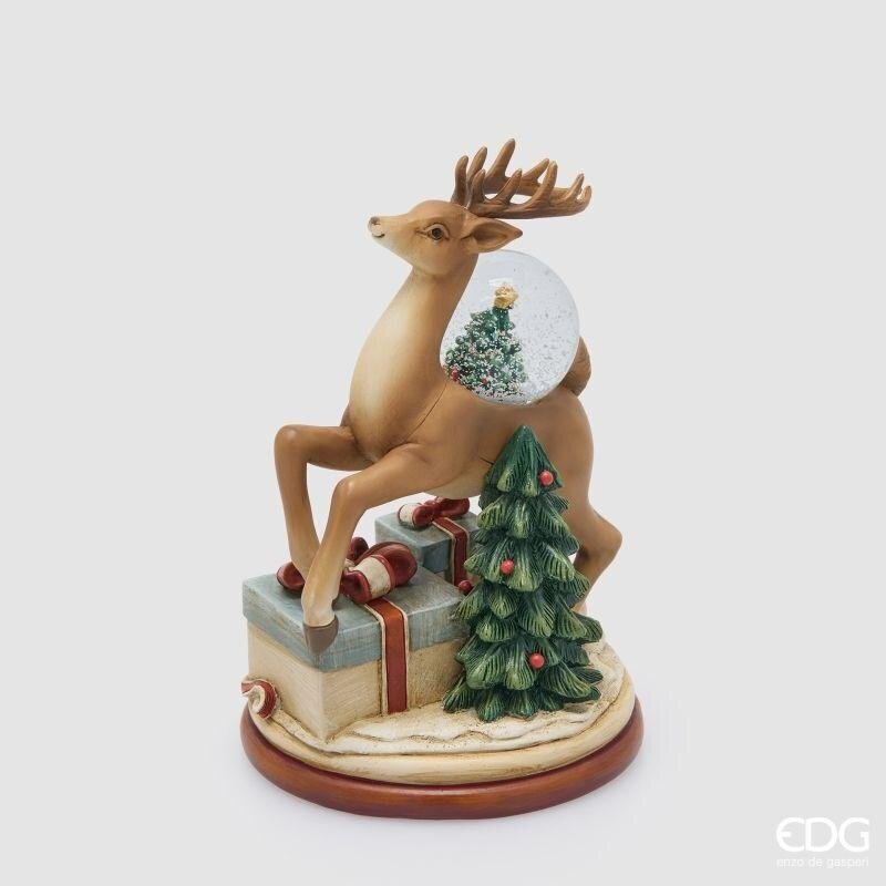 EDG Enzo De Gasperi Weihnachtliche Wasserkugel Geschenke mit Rentier H18,5 Ø12 cm Haselnussbraun – Weihnachtsdekoration