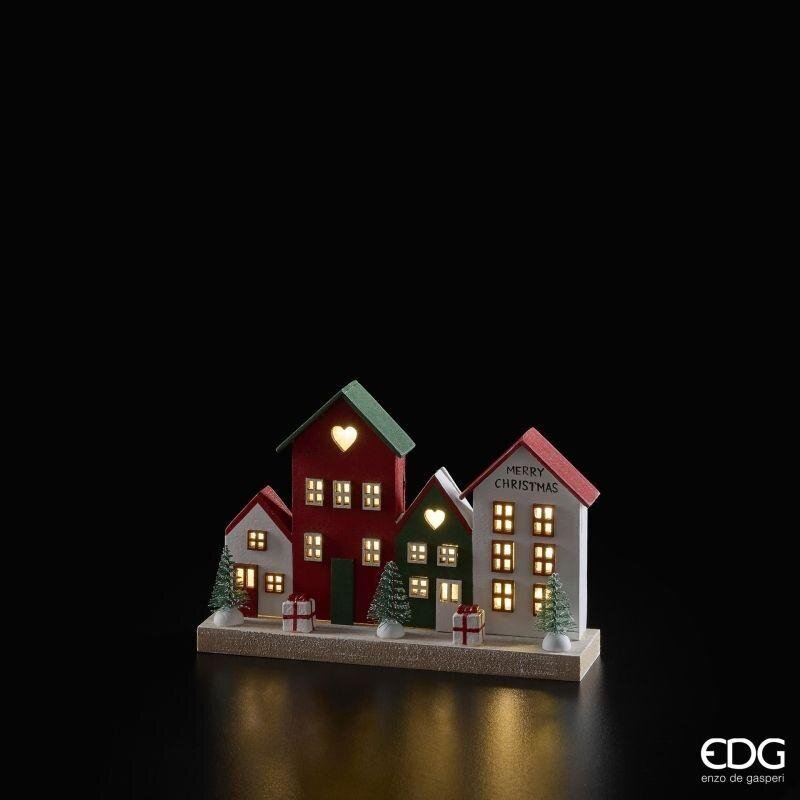 EDG Enzo De Gasperi Diorama Paesaggio con Casette LED H12x19,5x4,5 cm Rosso Mix – Decorazione di Natale