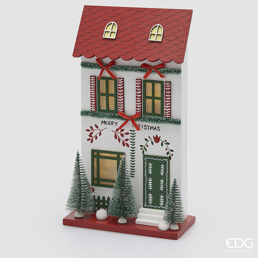 EDG Enzo De Gasperi Diorama Casetta Natalizia LED H36 cm Bianco Rosso – Decorazione di Natale