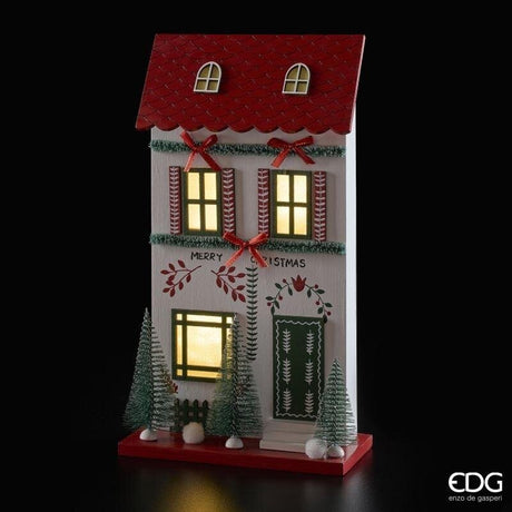 EDG Enzo De Gasperi Diorama Weihnachtshäuschen LED H36 cm Weiß Rot – Weihnachtsdeko
