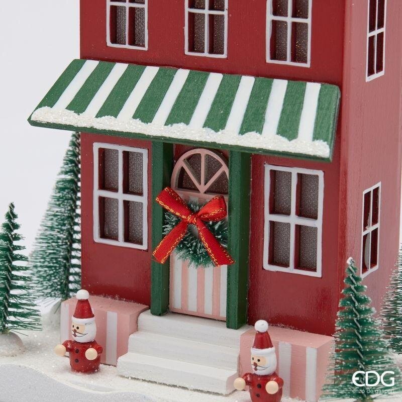 EDG Enzo De Gasperi Casetta Natalizia LED in Legno H27,5 cm Verde Rossa – Decorazione di Natale