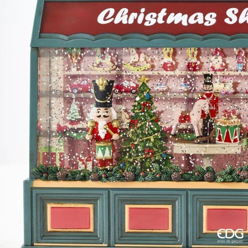 EDG Enzo De Gasperi Negozio Natalizio LED H22x22x8 cm Verde Rosso con Musica, Movimento e Luci – Decorazione di Natale