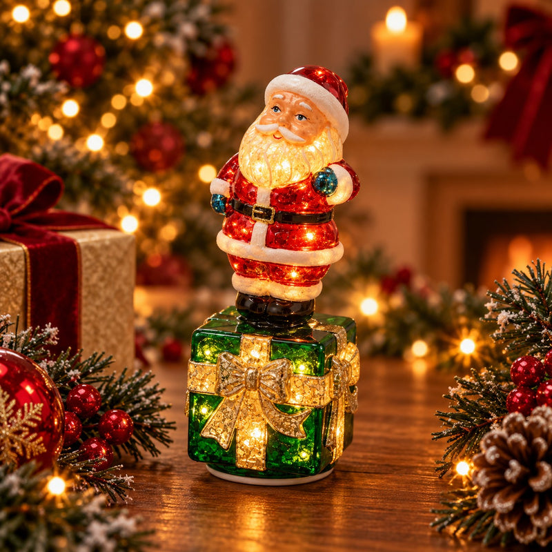 EDG Enzo De Gasperi Weihnachtsmann Twist mit LED und Bewegung Weiß Rot 11,5x11,5xH29 cm – Weihnachtsdekoration