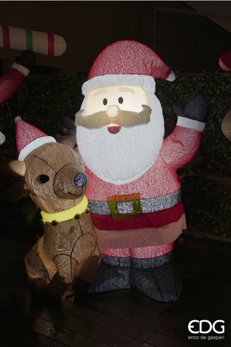 EDG Enzo De Gasperi aufblasbarer Weihnachtsmann mit LED Rentier H180 Ø150 cm – Weihnachtsdekoration