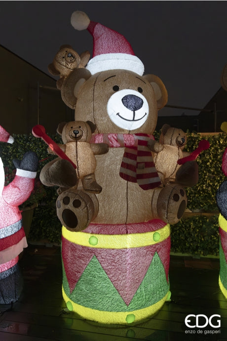 EDG Enzo De Gasperi Orso Gonfiabile con Sciarpa LED H280 Ø140 cm Multicolor – Decorazione Natalizia Luminosa