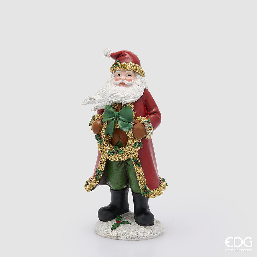 EDG Enzo De Gasperi Babbo Natale con Ghirlanda H37x17x16 cm Verde Rosso – Decorazione di Natale