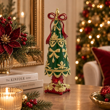 EDG Enzo De Gasperi Pino di Natale con Fiocco H30 cm Verde Rosso – Decorazione Natalizia