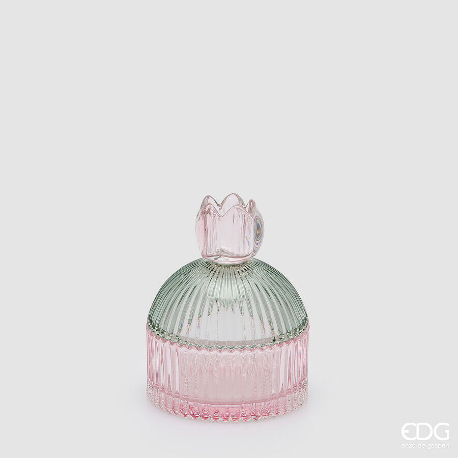 EDG Enzo De Gasperi Dekorativer Behälter mit Streifen Green Pink H14 Ø10,5 cm – Weihnachtsdekoration
